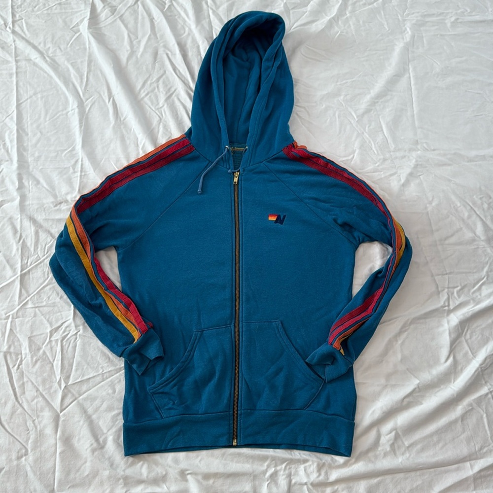 Aviator nation zip hoodie with stripes on sleeves